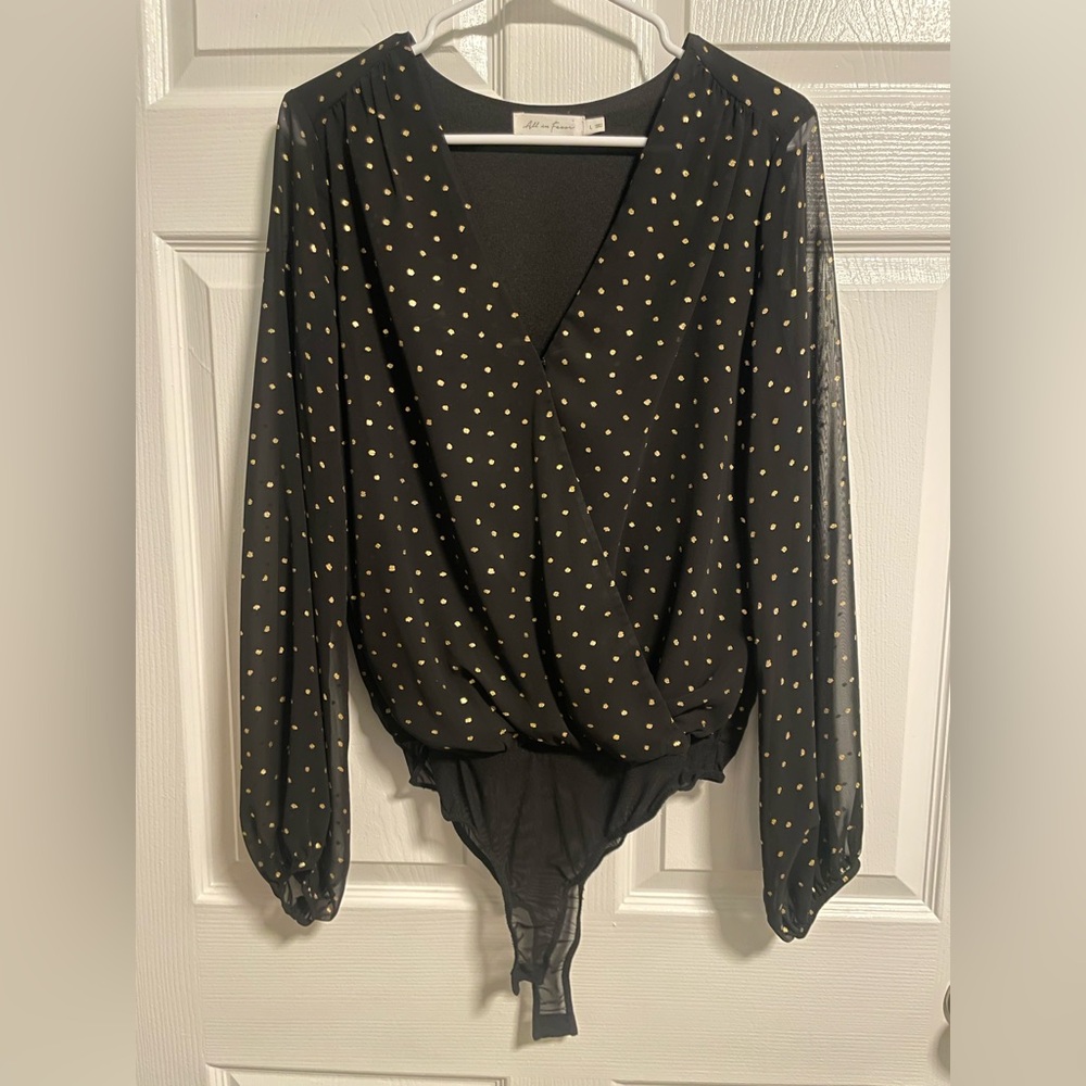 All in Favor Black Bodysuit with Gold Dots